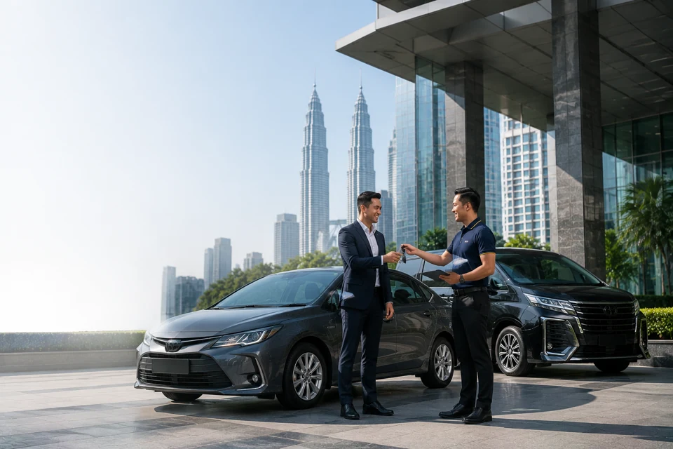 Business executive collecting a rental car in Kuala Lumpur for corporate travel.