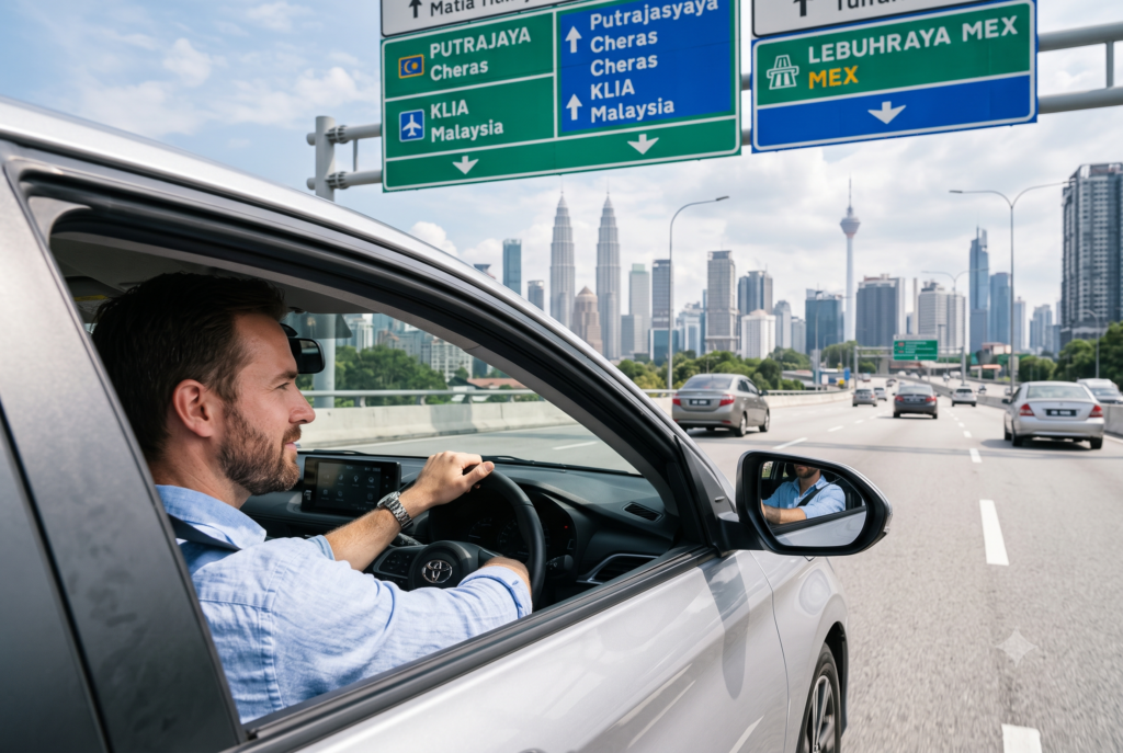 Expat driving a rental car in Kuala Lumpur
