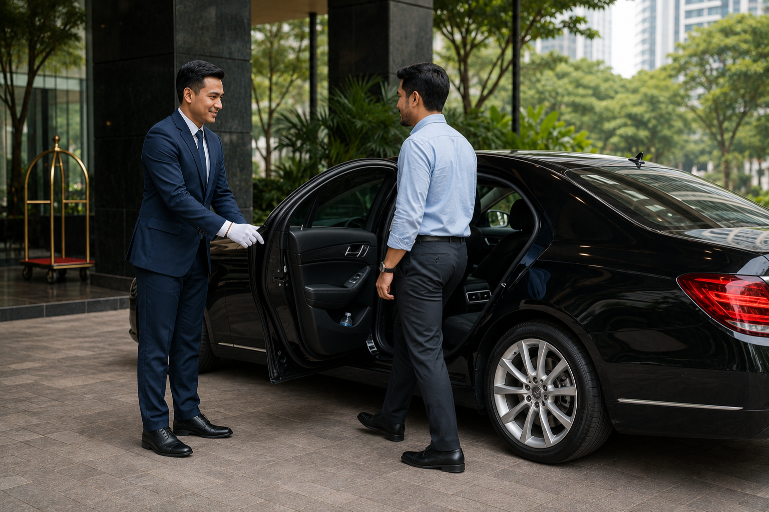 Professional chauffeur opening a car door in Kuala Lumpur